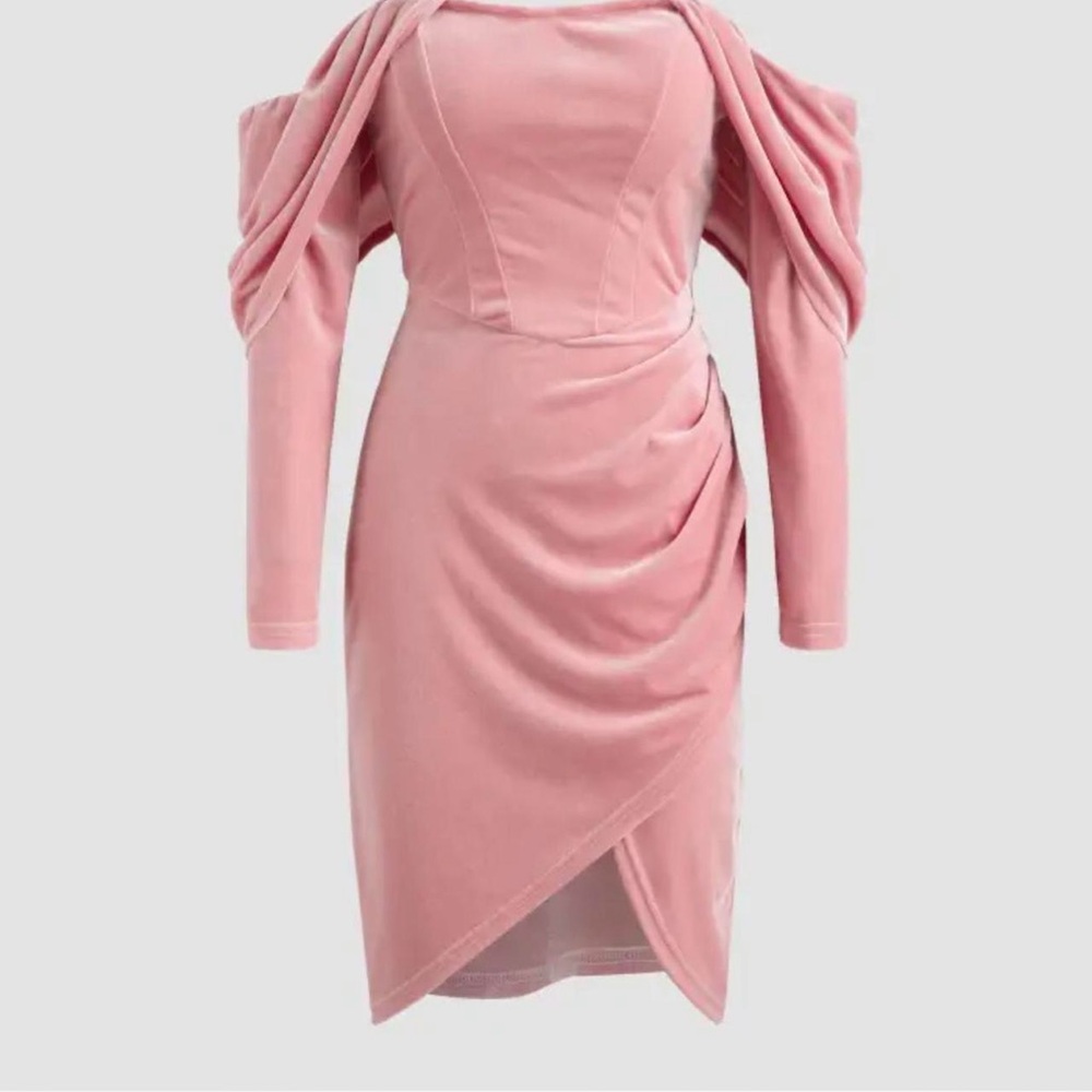 Cider Pink Off-Shoulder Long Sleeve Dress